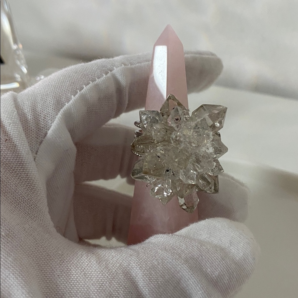 Herkimer Black & White Energy Healer Crystal Cluster Silver Statement Ring - Picture 5 of 5